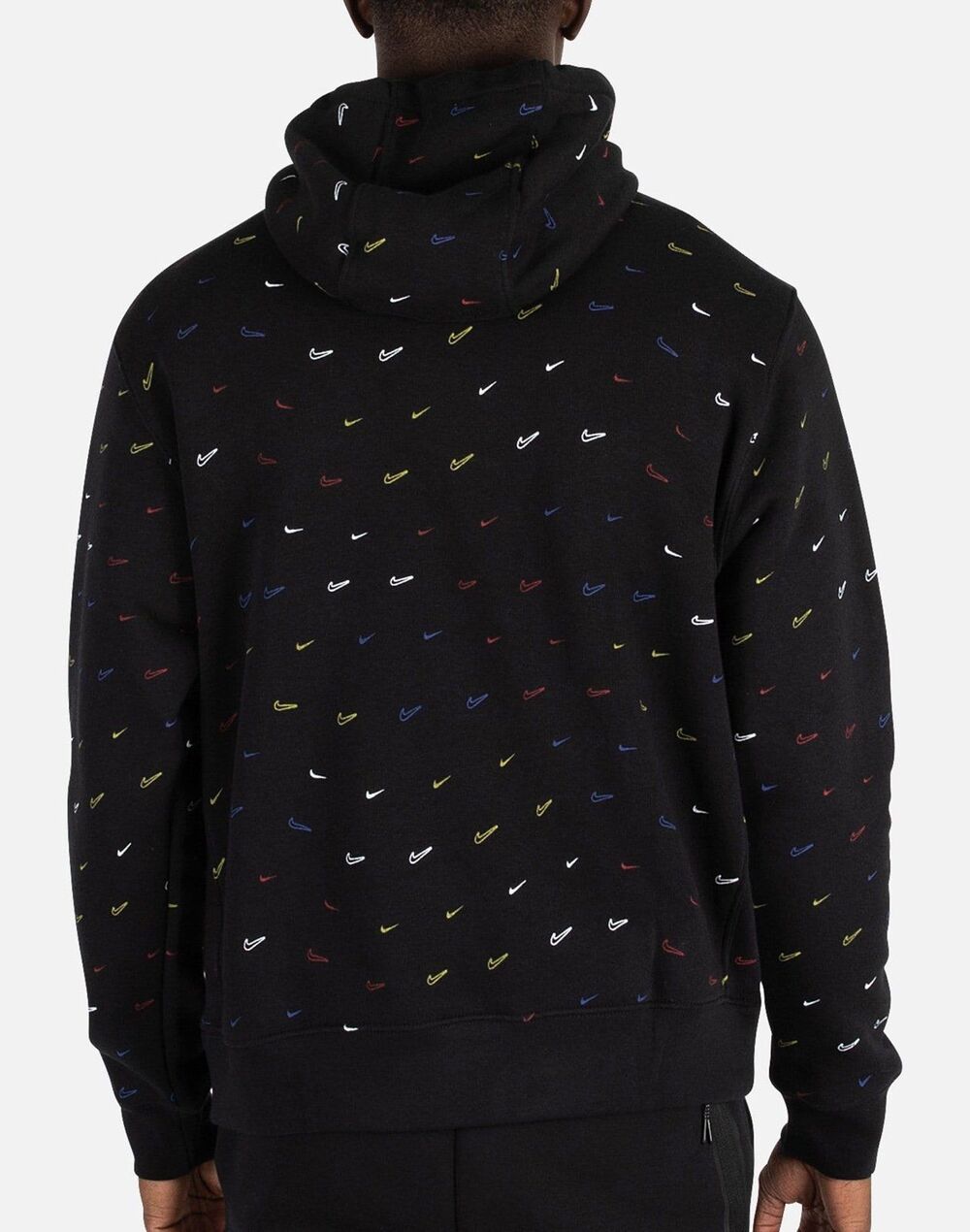 Nike Club Fleece Hoodie Large L Multi Swoosh AOP Black Pullover DC2767-010 Sport - Picture 7 of 9